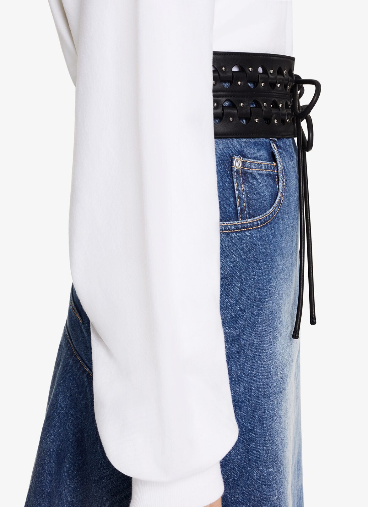 WASHED DENIM FLARED SKIRT ALAÏA BLUE JEANS WASHED DENIM FLARED SKIRT